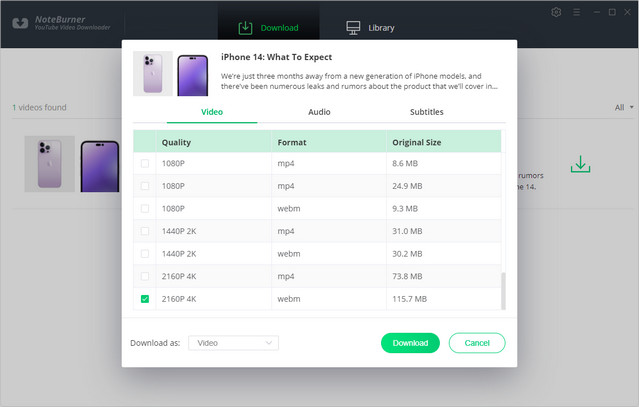 interface of NoteBurner YouTube Video Downloader